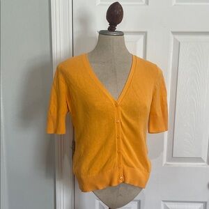 Loft button down short sleeve 100% cotton orange Cardigan sweater women’s size S